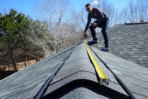 A professional roof inspector at work.