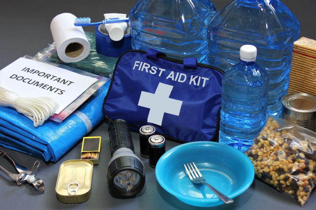 First aid kit flatlay which is a necessity when learning how to prepare for a hurricane in Florida
